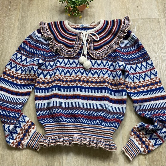 Vintage 70's Patterned Collared Sweater - Picture 5 of 9